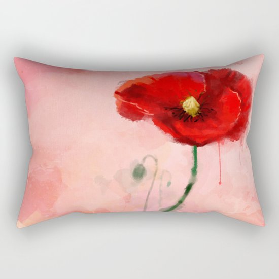 Red Poppy watercolor digital painting Rectangular Pillow