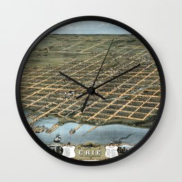 Bird's eye view of the city of Erie vintage pictorial map Wall Clock