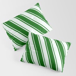 [ Thumbnail: Dark Green & Mint Cream Colored Striped Pattern Pillow Sham ]