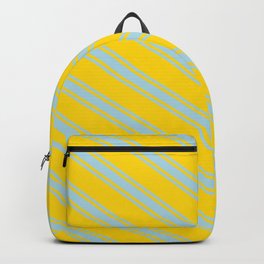 [ Thumbnail: Yellow & Light Blue Colored Lined/Striped Pattern Backpack ]