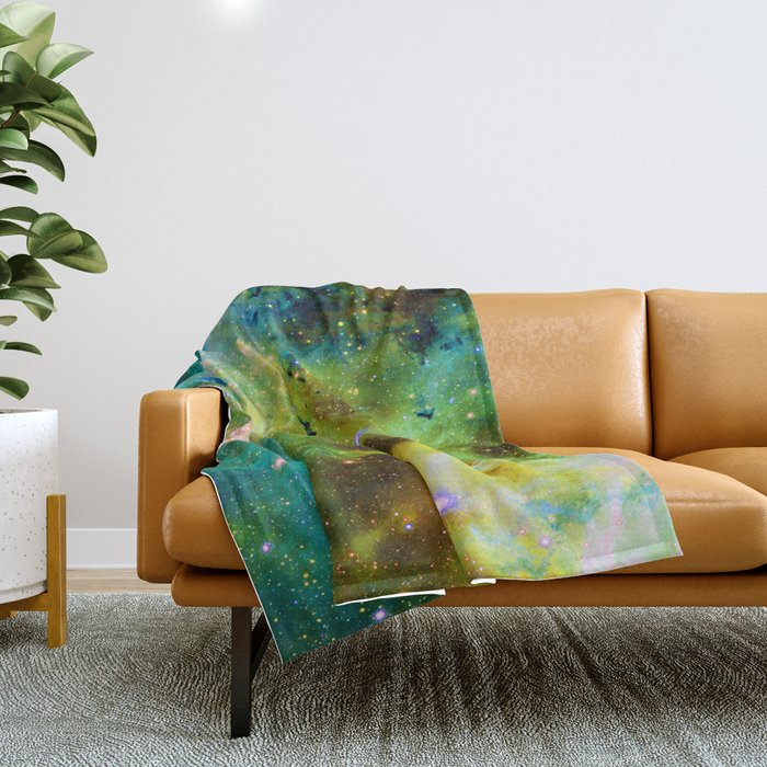blue green space nebula Throw Blanket