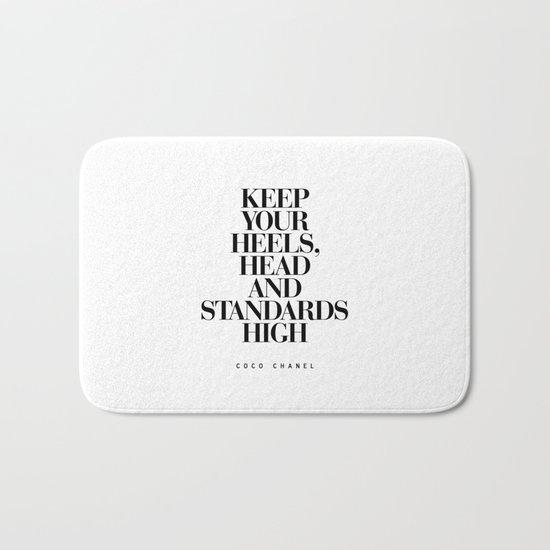 Keep Your Heels High Black and White Inspirational Typography Quote Grl Pwr Girls Bedroom Poster Bath Mat