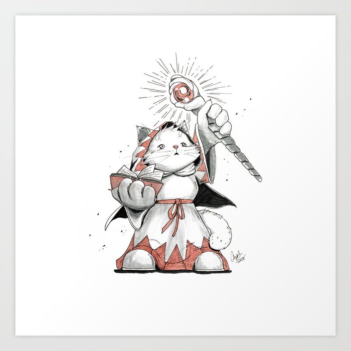 White Mage Munchkin Cat Art Print