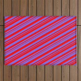 [ Thumbnail: Medium Slate Blue and Red Colored Lined Pattern Outdoor Rug ]