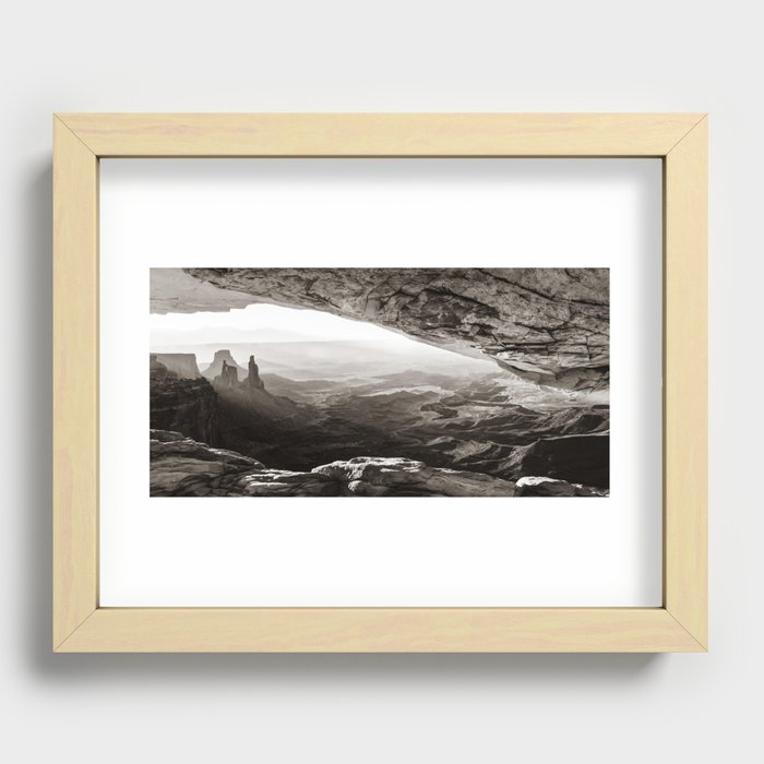 Light Over Canyonlands - Mesa Arch Sunrise Panorama In Sepia Recessed Framed Print