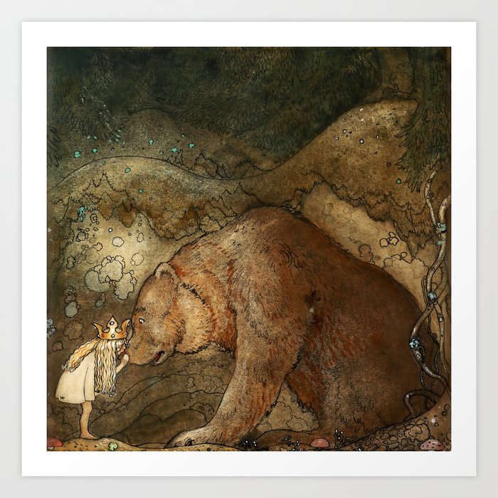 “She Kissed the Bear” by John Bauer Art Print