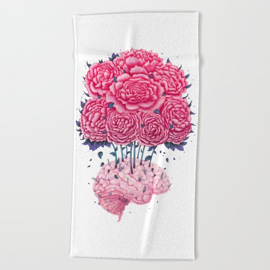 Creative Brains with peonies Beach Towel