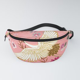 Chinoiserie cranes on pink, birds, flowers,  Fanny Pack