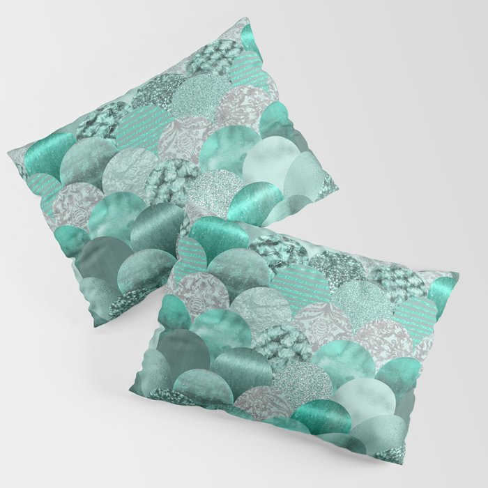 Green Turquoise Glamour Mermaid Scale Pattern Pillow Sham