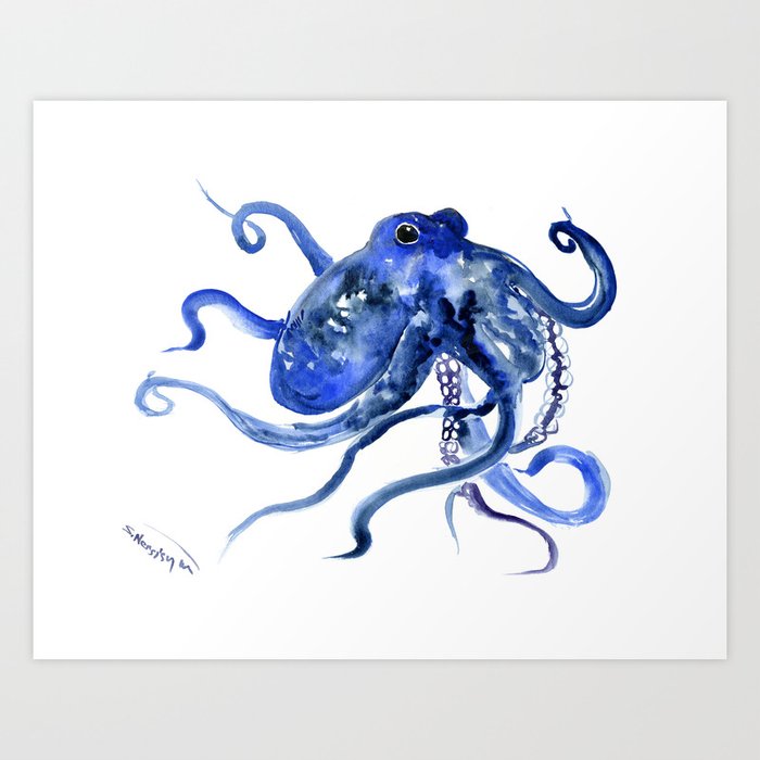 Octopus Design Blue Navy Blue Beach, cute ocotpus texture art Kunstdrucke Octopus Design Blue Navy Blue Beach, cute ocotpus texture art Kunstdrucke