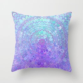 Mandala Flower in Light Blue and Purple Throw Pillow