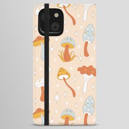 Retro mushrooms with smiles and sparkles. Seamless pattern.  iPhone Wallet Case