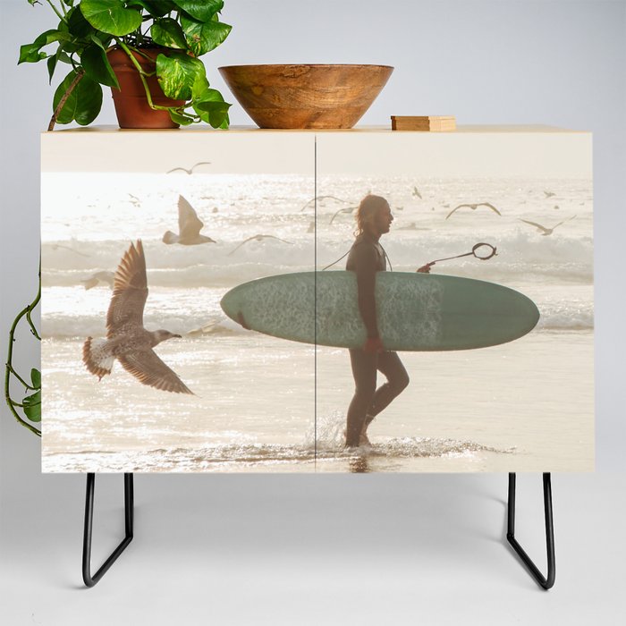 Beach Surfer - Sunset Ocean Seagulls Credenza