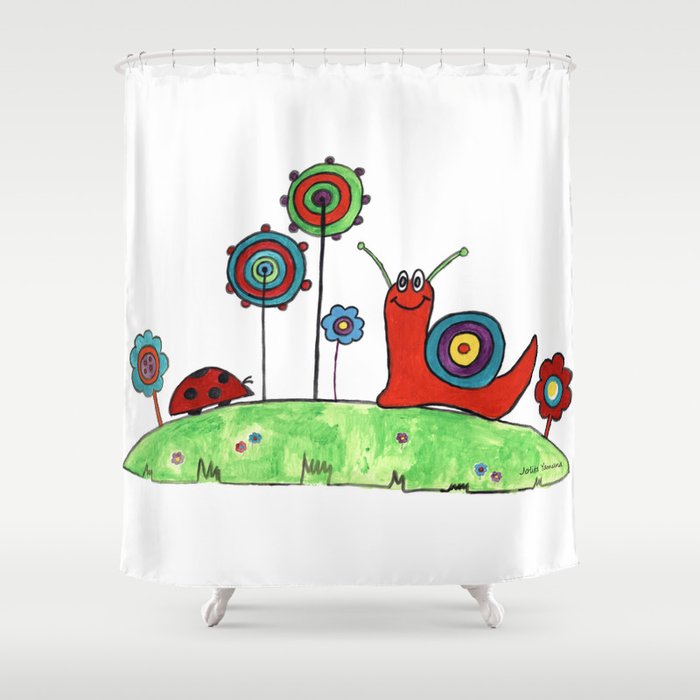 Summer Joy - Abstract Snail and Flowers Shower Curtain