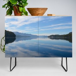 Argentina Photography - Big Lake Reflecting The Blue Cloudy Sky Credenza