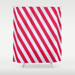 [ Thumbnail: Crimson and Lavender Colored Stripes Pattern Shower Curtain ]
