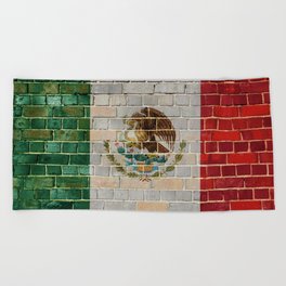 Mexican Beach Towels Society6 Mexico Flag On A Brick Wall Beach Towel