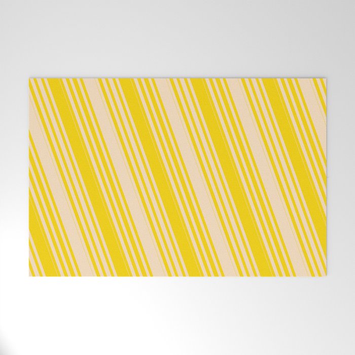 Bisque & Yellow Colored Lined/Striped Pattern Welcome Mat