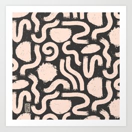 Painted Shapes Black and Peach Pattern Art Print