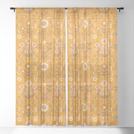 Arts and Crafts Folk Floral - Mocha and Ivory on Clementine orange - floral pattern by Cecca Designs Sheer Curtain