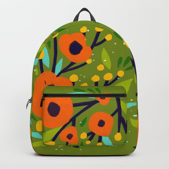 Leta Floral in Olive Green - Vintage Retro Flowers - Digital Painting Backpack