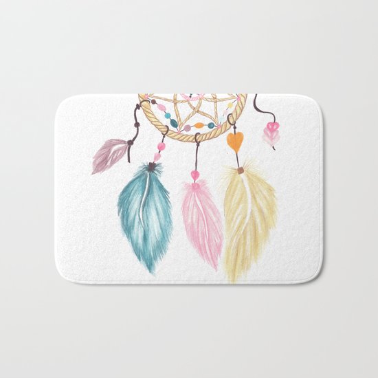 Bright watercolor boho dreamcatcher feathers Bath Mat