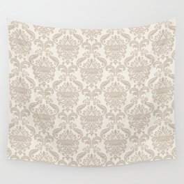 Royal Floral Damask Pattern – Neutral Brown and Beige Earth Tones Wall Tapestry