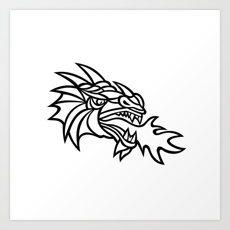 Mythical Dragon Breathing Fire Mascot Art Print By Patrimonio Society6