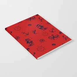 Red And Blue Silhouettes Of Vintage Nautical Pattern Notebook