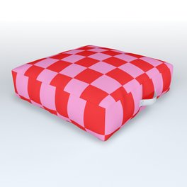 Pink Checkered And Red Bright Modern Shape Geometric Pattern Outdoor Floor Cushion