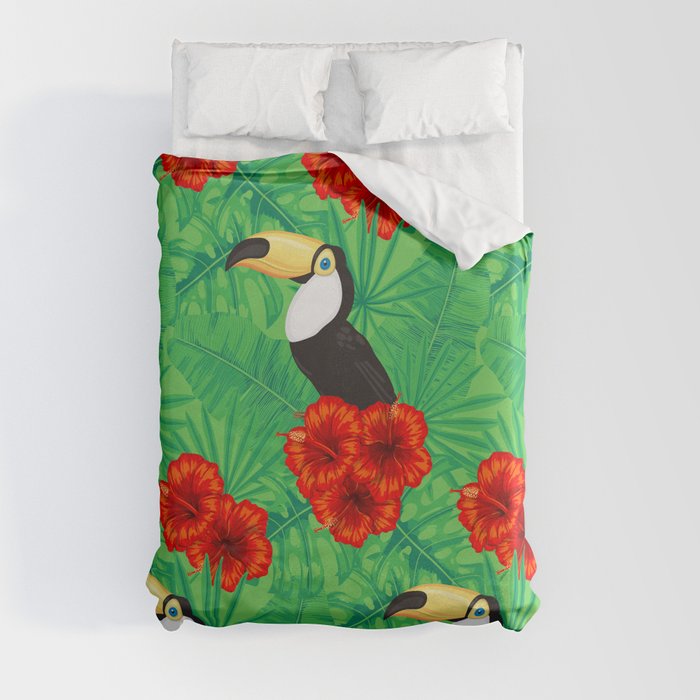Tropical pattern with toucan and  tropical leaves Duvet Cover