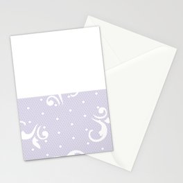 White Floral Curls Lace Horizontal Split on Lilac Purple Stationery Card