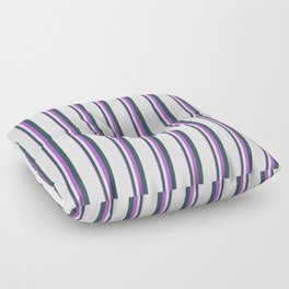 [ Thumbnail: Orchid, Dark Slate Gray & White Colored Stripes/Lines Pattern Floor Pillow ]