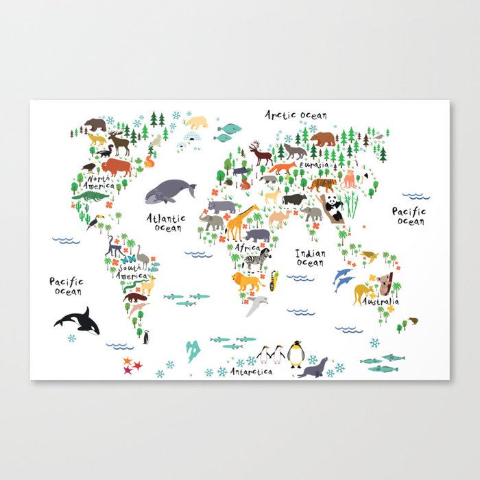 Animal World Map Canvas Print