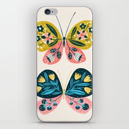Folk Art Butterflies Flowers Pink Blue Gold iPhone Skin