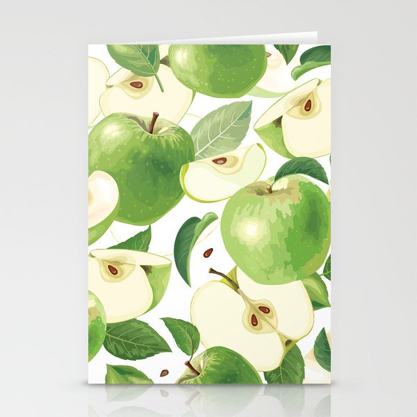 Green Apple Fruit, Slices, Halves and Leaves Stationery Cards