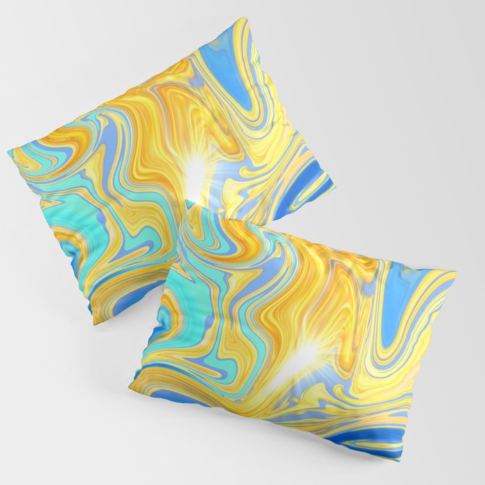 Blue and Gold Marble Swirling Sky Abstract Pillow Sham