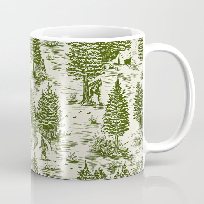 Bigfoot / Sasquatch Toile de Jouy in Forest Green Coffee Mug