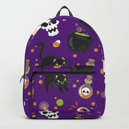Black Cat Poison Skull And Eyeball Halloween Pattern Backpack