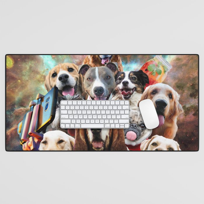 Space Galaxy Dog Selfie Dogs Desk Mat