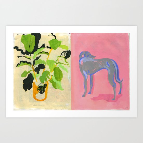 Plant and Pink dog Art Print