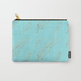 Gold Feather w/ Blue Background, Minimal Boho Pattern Carry-All Pouch