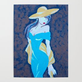 Blue Dress Yellow Hat Poster