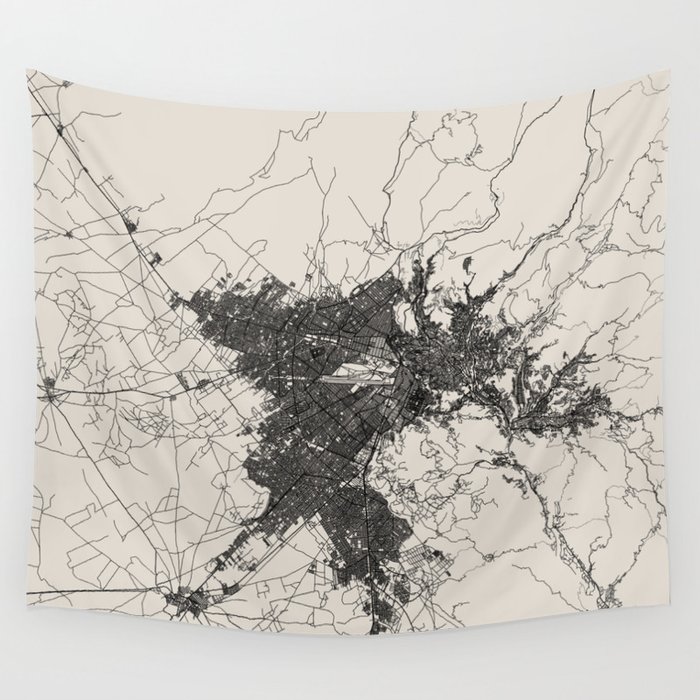 La Paz, Bolivia - Black and White City Map - Authentic Town Plan Illustration Wall Tapestry