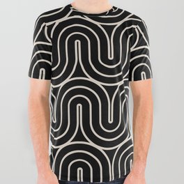 Retro Geometric Gradated Design 723 Black and Linen White All Over Graphic Tee