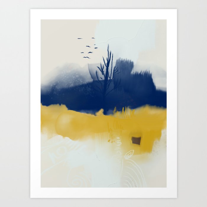Navy blue and yellow Art Print by kvotheanderson | Society6