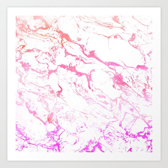 Modern pink purple watercolor white marble pattern Art Print