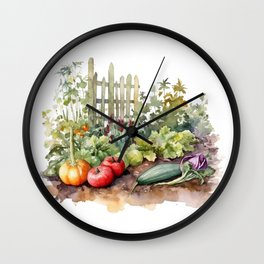 Watercolor Vegetable Garden Print Wall Clock