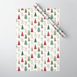 Scandinavian Christmas Trees Pattern - Red Green Wrapping Paper