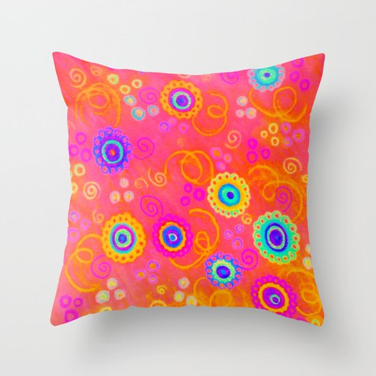 SWIZZLE STICK - Sweet Cherry Red Fruity Candy Swirls Abstract Watercolor Painting Feminine Art Throw Pillow